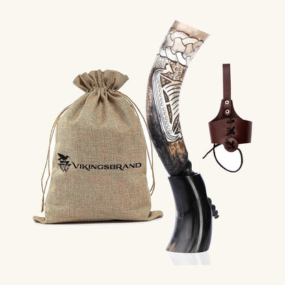 Drakkar longship drinking horn with stand, white African horn