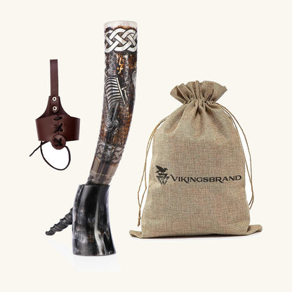 Drakkar longship Viking drinking horn with stand, 20 inch