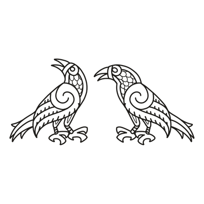 Huginn & Muninn line drawing, free to use with credit under CC BY 4.0