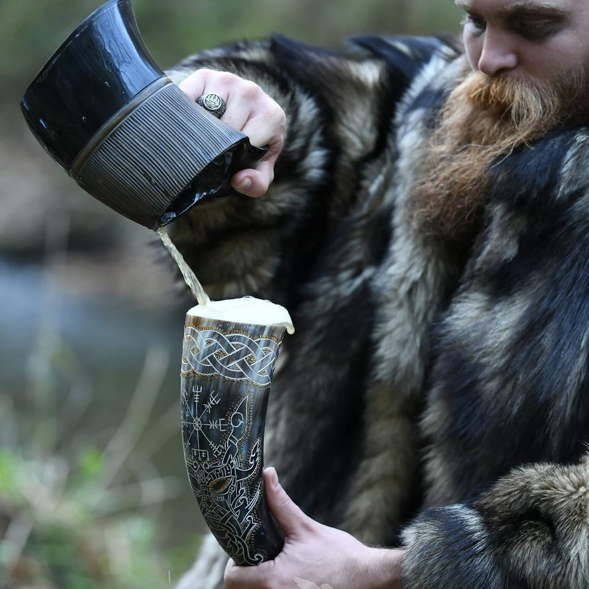 Odin and Vegvisir Viking drinking horn with stand, 14 inch – view 2