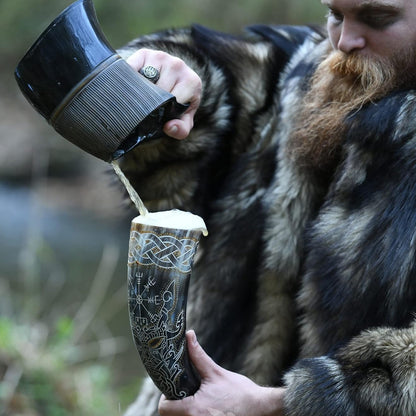 Odin and Vegvisir Viking drinking horn with stand, 14 inch – view 2