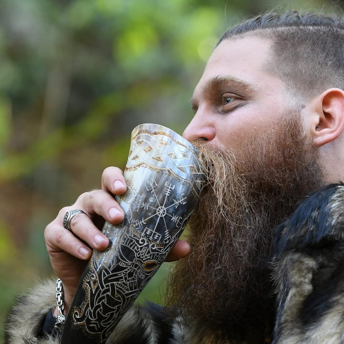 Odin and Vegvisir Viking drinking horn with stand, 14 inch – view 3