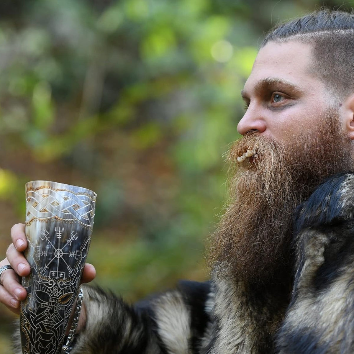 Odin and Vegvisir Viking drinking horn with stand, 14 inch – view 4