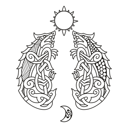 Sköll & Hati line drawing, free to use with credit under CC BY 4.0