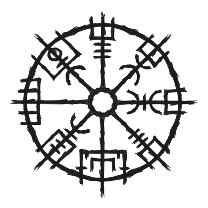 Vegvísir line drawing, free to use with credit under CC BY 4.0