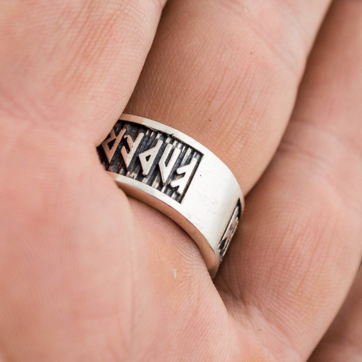 Elder Futhark runes sterling silver Viking ring – view 6