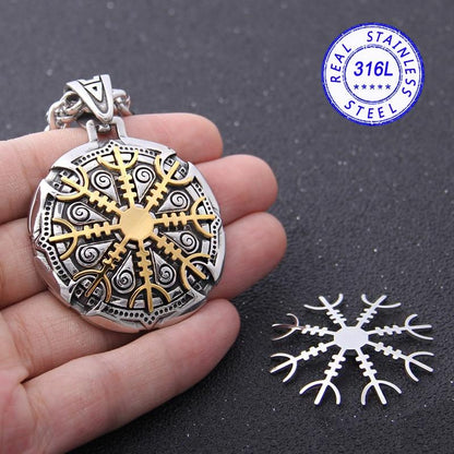 2 in 1 Helm of Awe Stainless Steel Viking Necklace - VikingsBrand