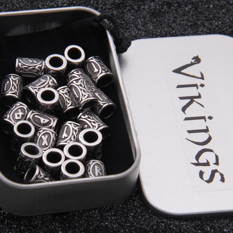 24 Stainless Steel Pieces Rune Bead Set - VikingsBrand