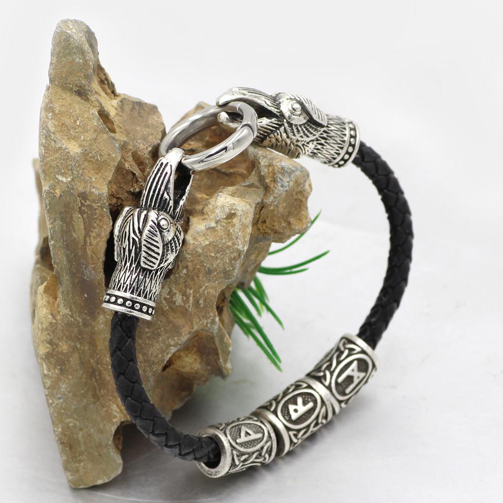 3 Rune Genuine Leather Raven Bracelet - VikingsBrand