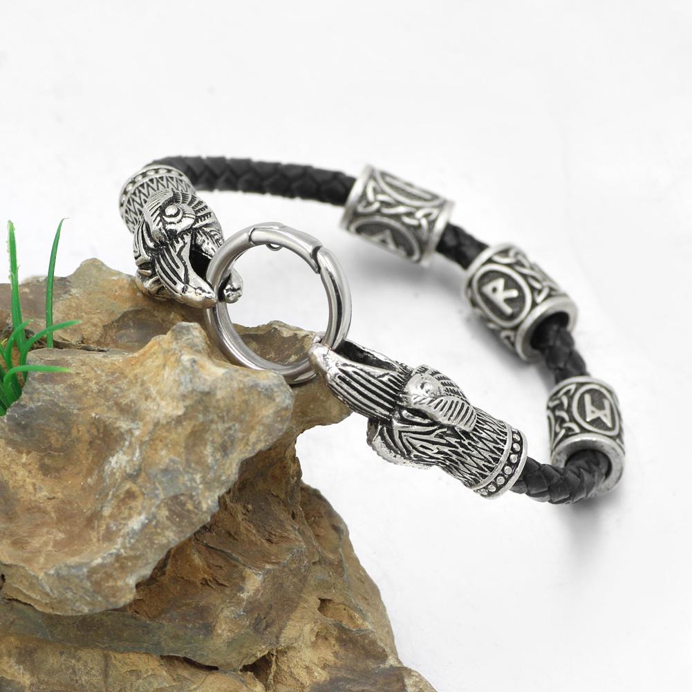 3 Rune Genuine Leather Raven Bracelet - VikingsBrand