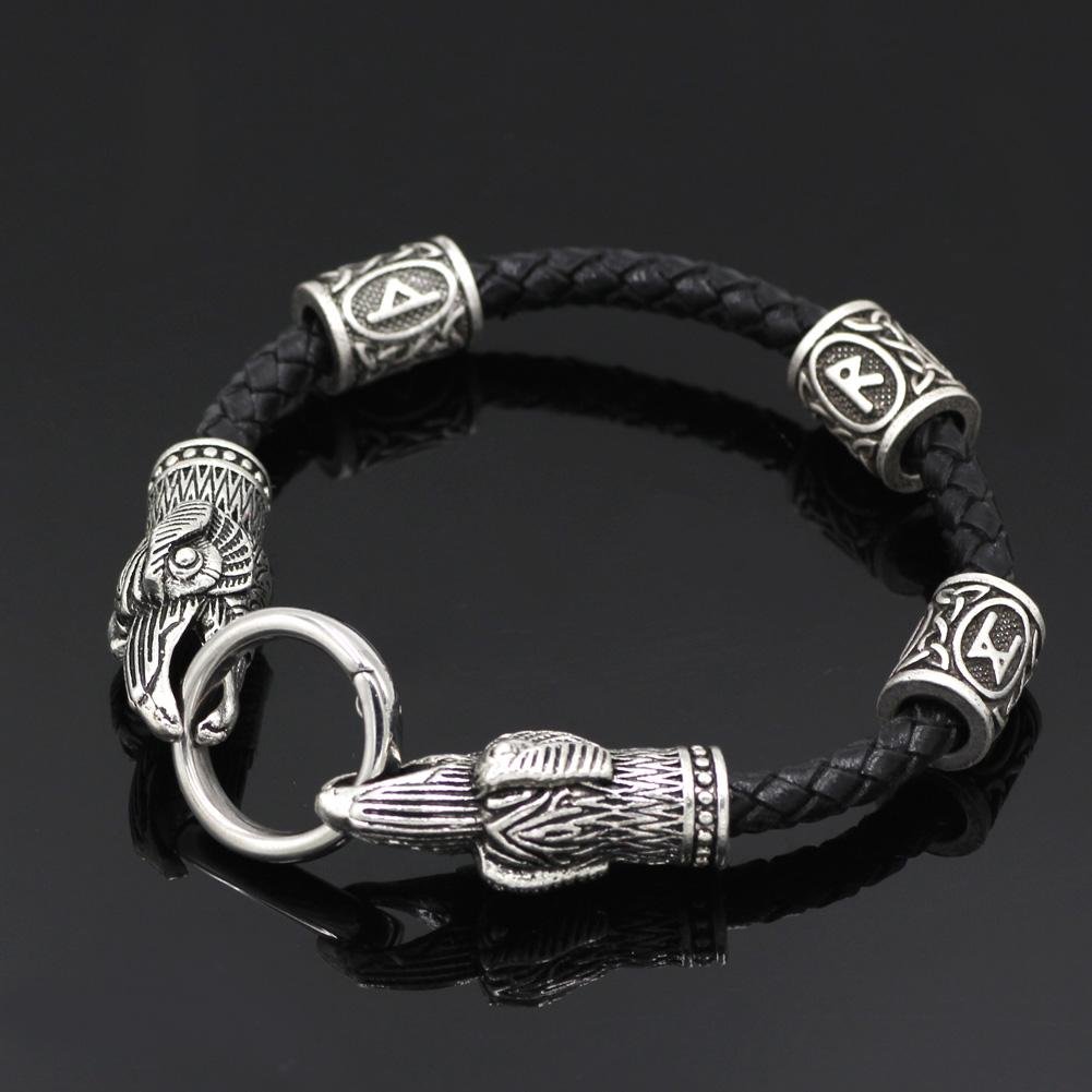 3 Rune Genuine Leather Raven Bracelet - VikingsBrand
