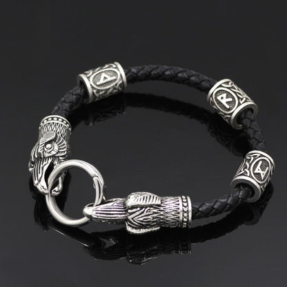 3 Rune Genuine Leather Raven Bracelet - VikingsBrand