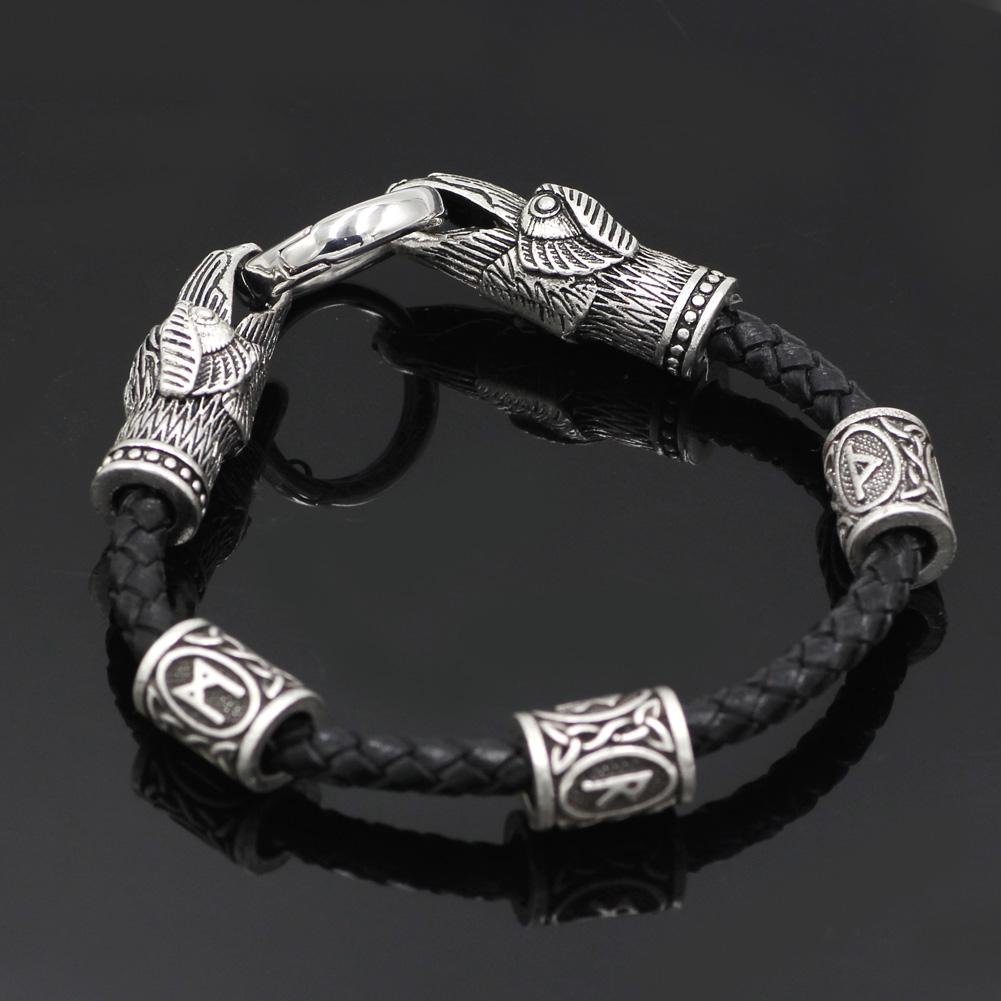 3 Rune Genuine Leather Raven Bracelet - VikingsBrand