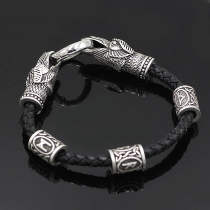3 Rune Genuine Leather Raven Bracelet - VikingsBrand