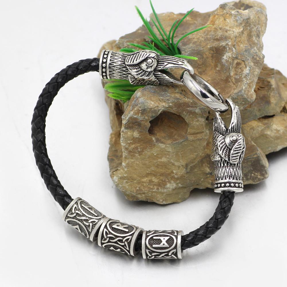 3 Rune Genuine Leather Raven Bracelet - VikingsBrand
