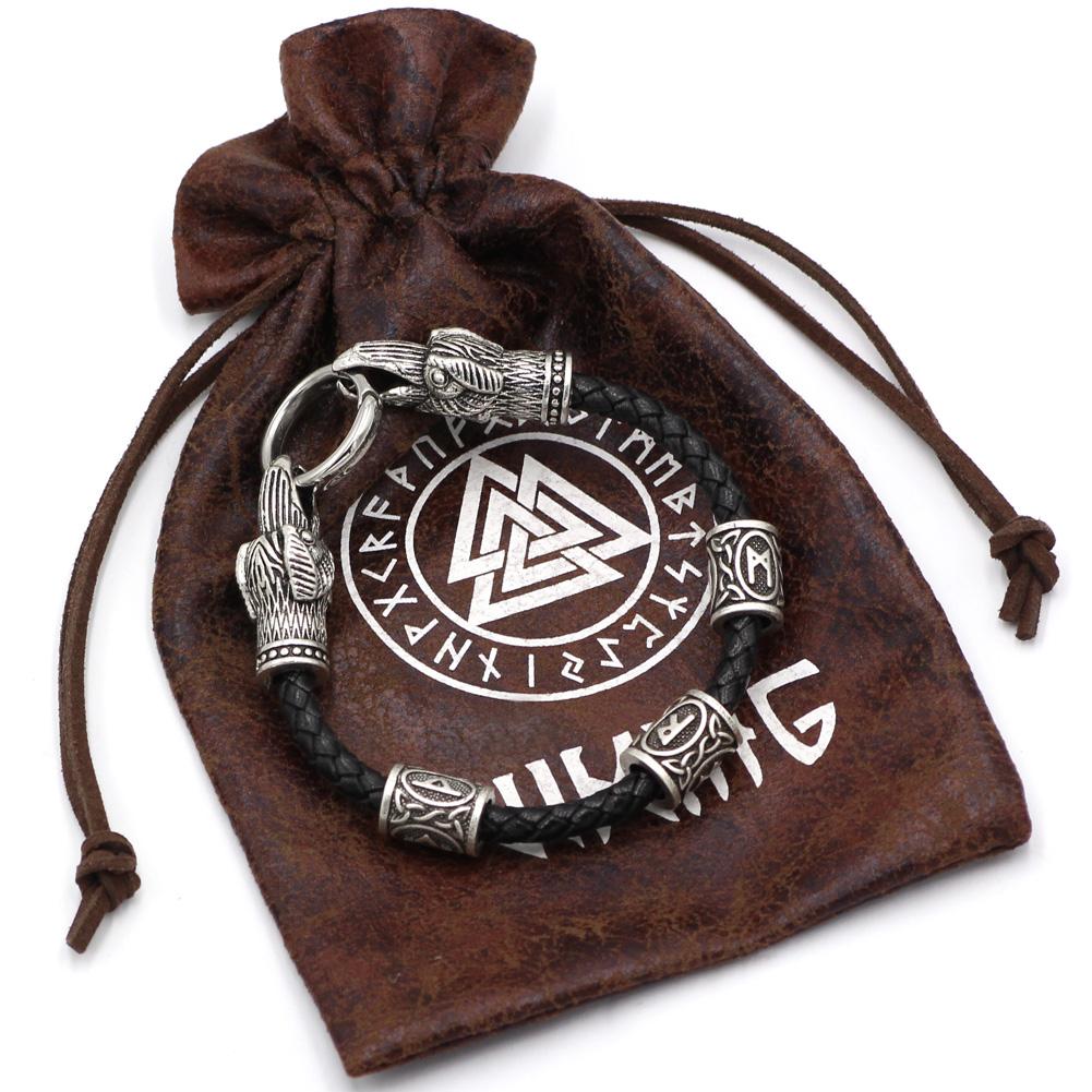 3 Rune Genuine Leather Raven Bracelet - VikingsBrand