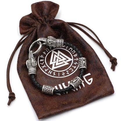 3 Rune Genuine Leather Raven Bracelet - VikingsBrand