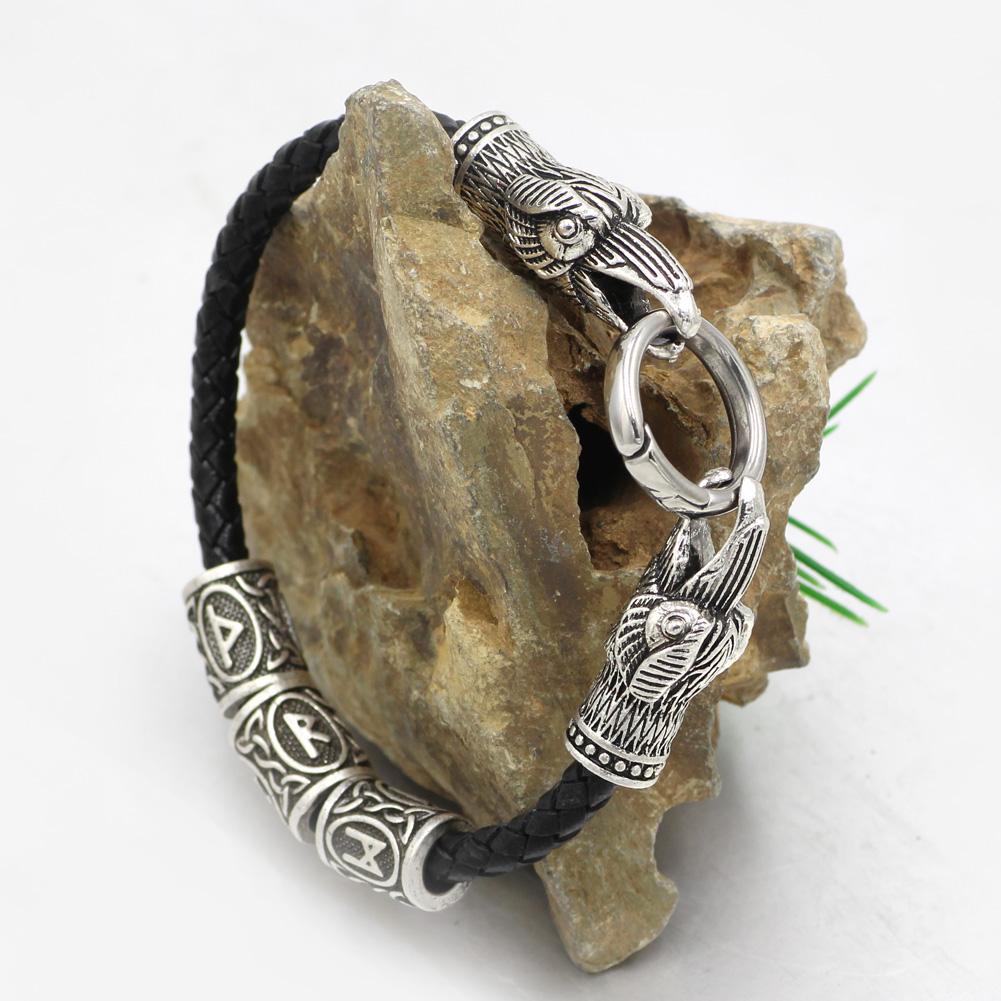 3 Rune Genuine Leather Raven Bracelet - VikingsBrand
