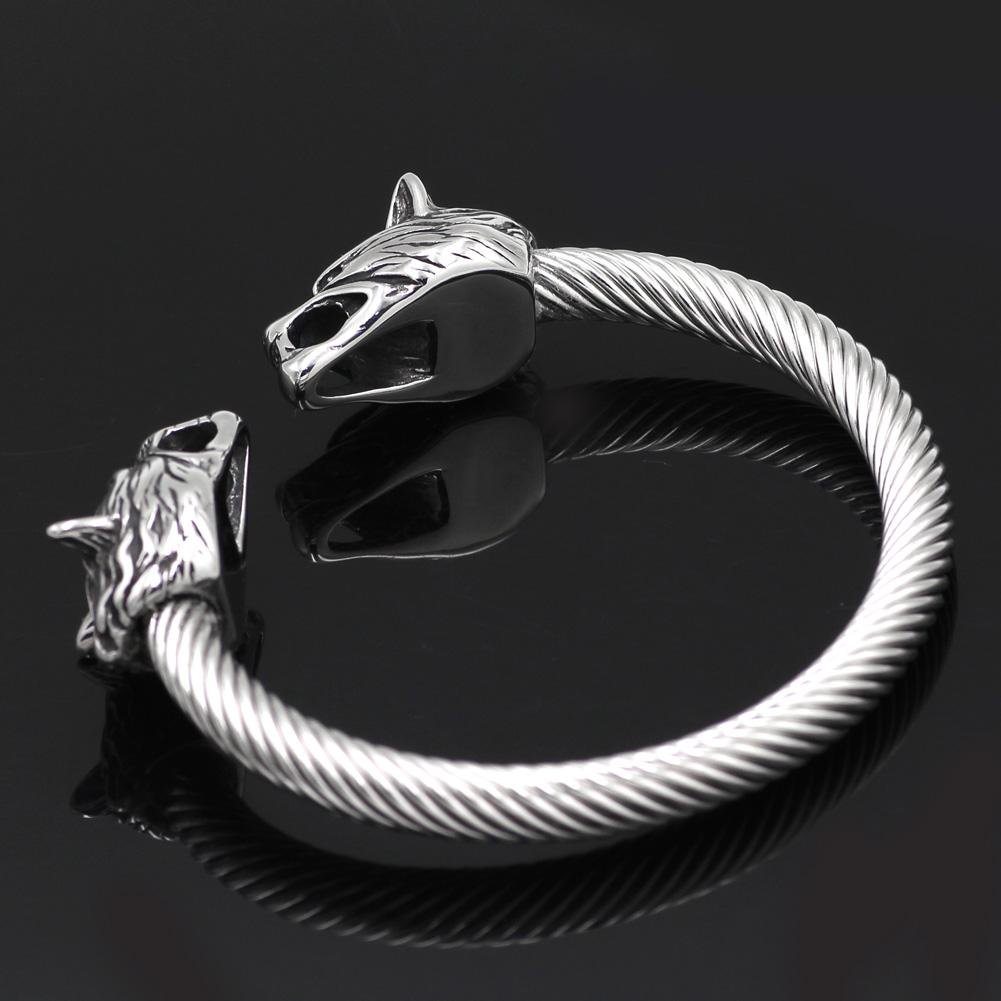 316L Stainless Steel Fenrir Wolf Head Ends Bracelet - VikingsBrand