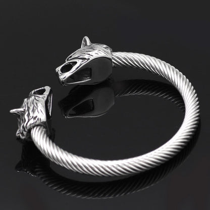 316L Stainless Steel Fenrir Wolf Head Ends Bracelet - VikingsBrand