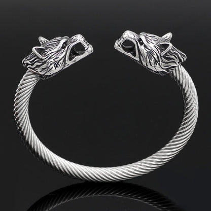316L Stainless Steel Fenrir Wolf Head Ends Bracelet - VikingsBrand