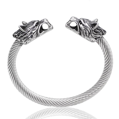 316L Stainless Steel Fenrir Wolf Head Ends Bracelet - VikingsBrand