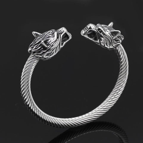 Stainless Steel Fenrir Wolf Head Viking Bracelet