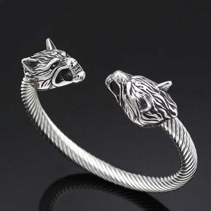 316L Stainless Steel Fenrir Wolf Head Ends Bracelet - VikingsBrand