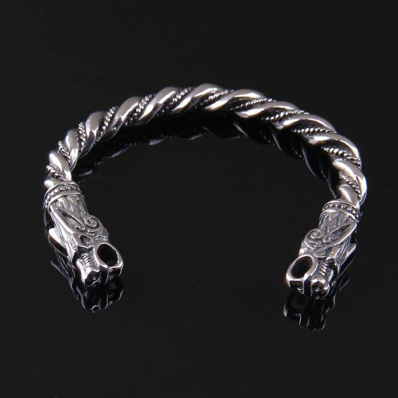 316L Stainless Steel Viking Fenrir Twisted Bangle Bracelet Arm Ring - VikingsBrand