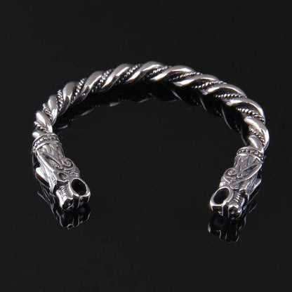 316L Stainless Steel Viking Fenrir Twisted Bangle Bracelet Arm Ring - VikingsBrand