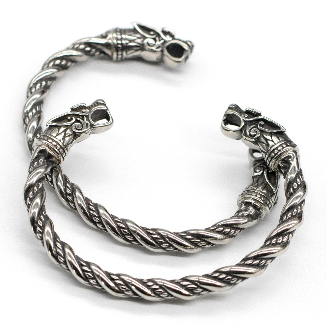316L Stainless Steel Viking Fenrir Twisted Bangle Bracelet Arm Ring - VikingsBrand