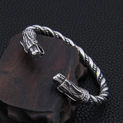 316L Stainless Steel Viking Fenrir Twisted Bangle Bracelet Arm Ring - VikingsBrand