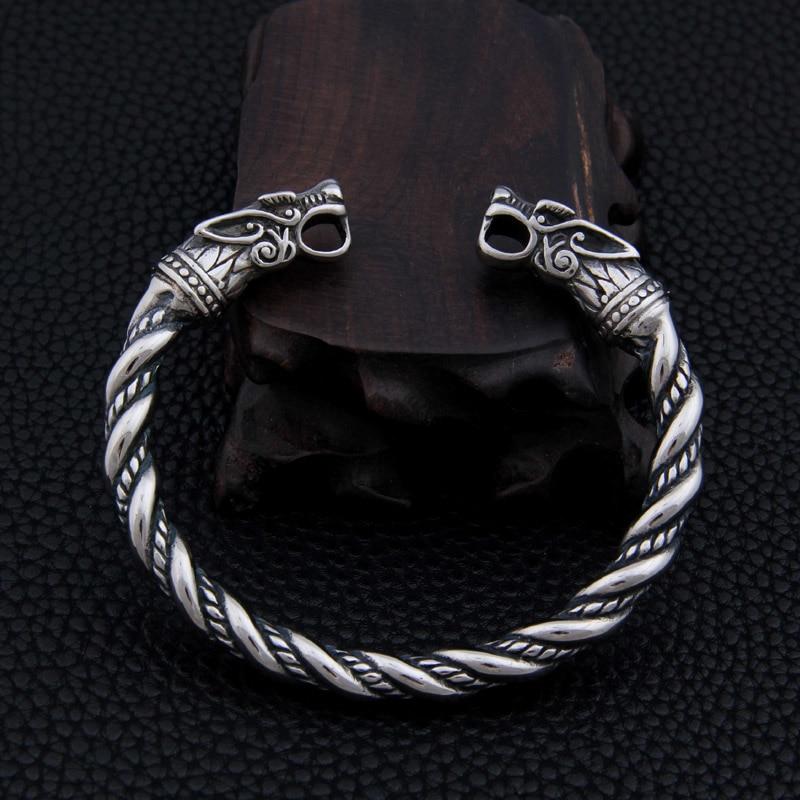 316L Stainless Steel Viking Fenrir Twisted Bangle Bracelet Arm Ring - VikingsBrand