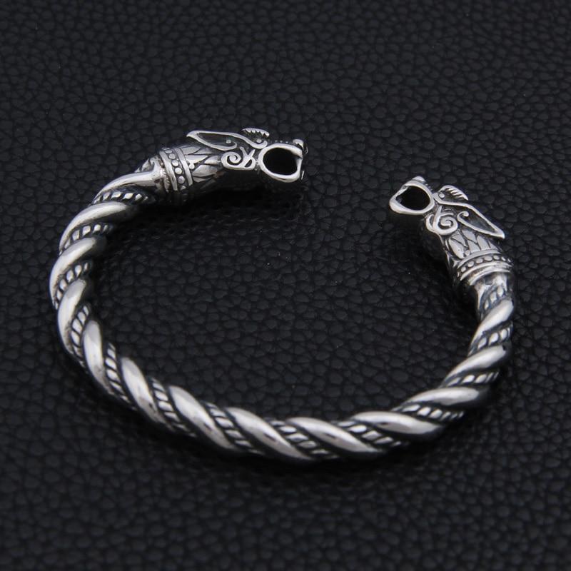 316L Stainless Steel Viking Fenrir Twisted Bangle Bracelet Arm Ring - VikingsBrand