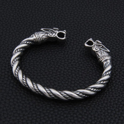 316L Stainless Steel Viking Fenrir Twisted Bangle Bracelet Arm Ring - VikingsBrand