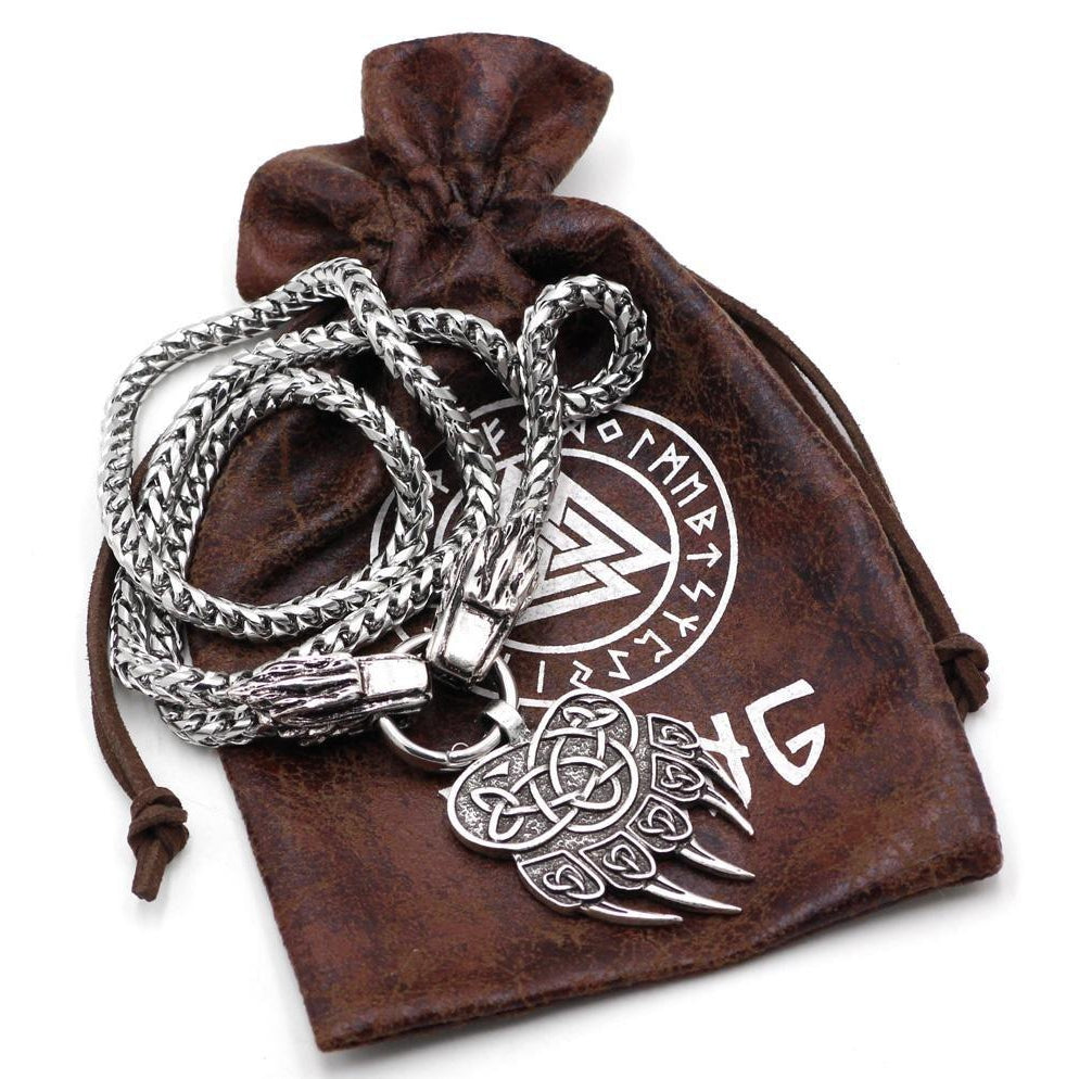 316L Stainless Steel Wolf Head Necklace with Bear Paw Pendant - VikingsBrand