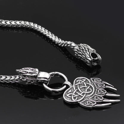 316L Stainless Steel Wolf Head Necklace with Bear Paw Pendant - VikingsBrand