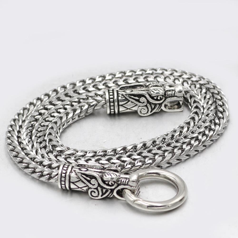 316L Stainless Steel Wolf Head Necklace with Thor's Hammer