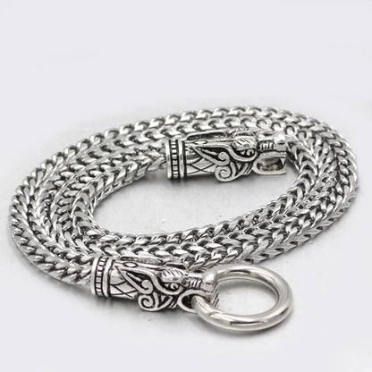 316L Stainless Steel Wolf Head Necklace with Thor's Hammer - VikingsBrand