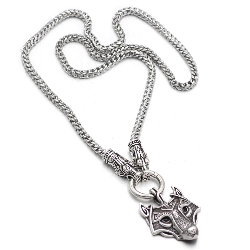 316L Stainless Steel Wolf Head Necklace with Wolf Head Pendant - VikingsBrand