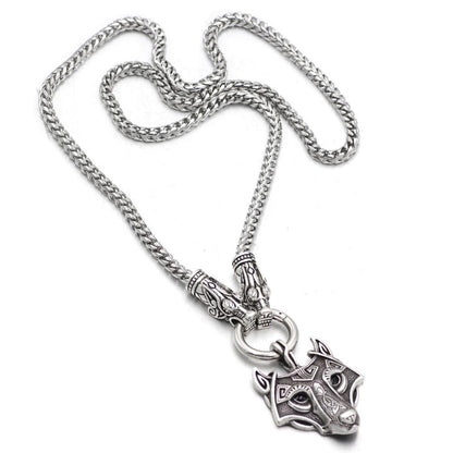 316L Stainless Steel Wolf Head Necklace with Wolf Head Pendant - VikingsBrand