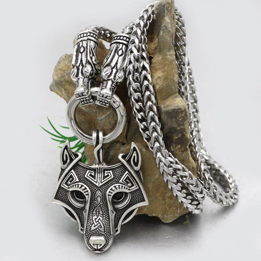 316L Stainless Steel Wolf Head Necklace with Wolf Head Pendant - VikingsBrand