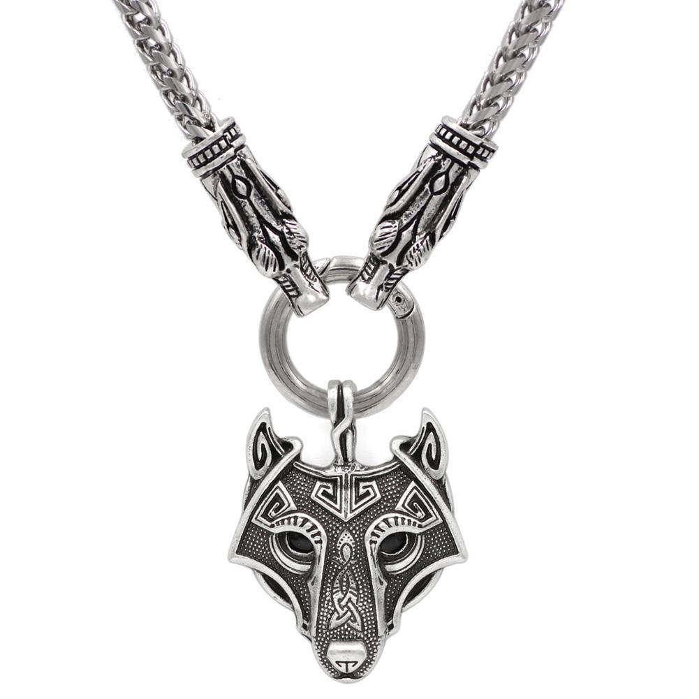 316L Stainless Steel Wolf Head Necklace with Wolf Head Pendant - VikingsBrand