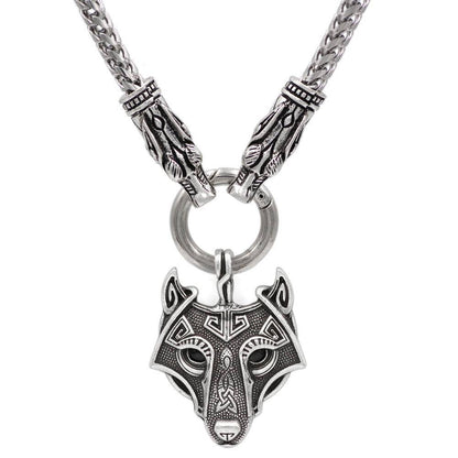 316L Stainless Steel Wolf Head Necklace with Wolf Head Pendant - VikingsBrand