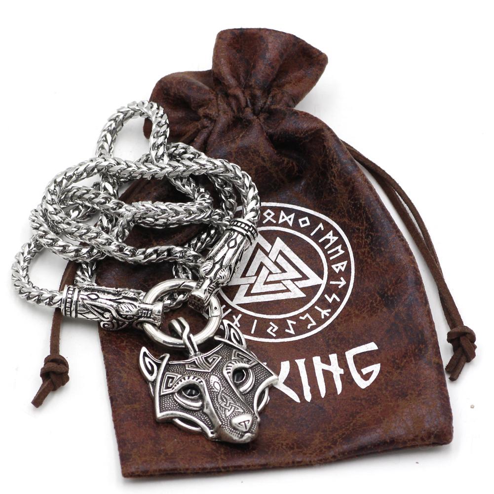 316L Stainless Steel Wolf Head Necklace with Wolf Head Pendant - VikingsBrand