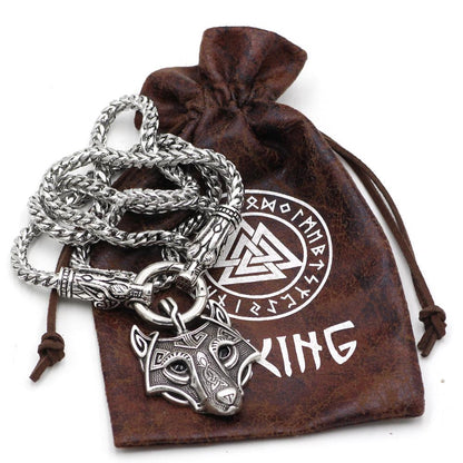 316L Stainless Steel Wolf Head Necklace with Wolf Head Pendant - VikingsBrand