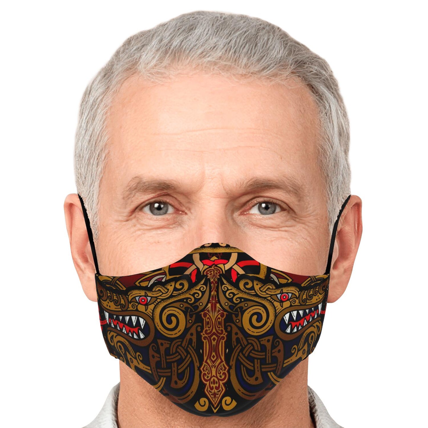 Viking Face Mask Cover with Wolves