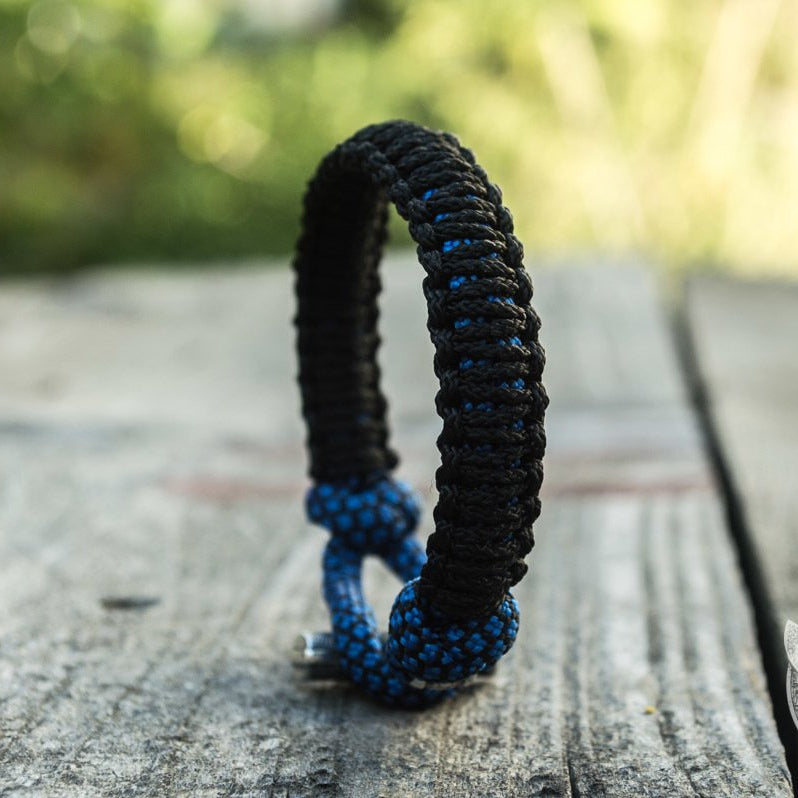 Thors Hammer Blue with Black Paracord 925 Sterling Silver Bracelet - VikingsBrand