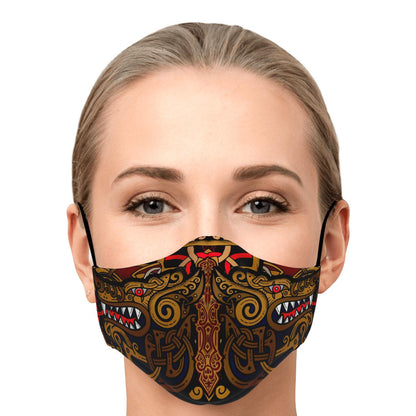 Viking Face Mask Cover with Wolves