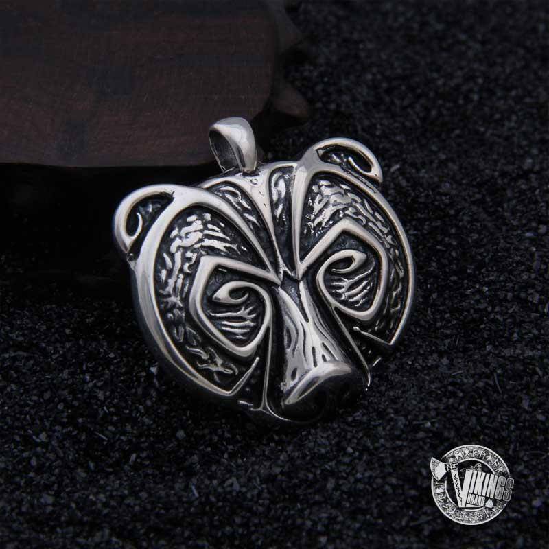 925 Sterling Silver Bear Head Viking Pendant Necklace - VikingsBrand
